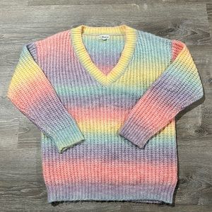 Macron Pastel Oversized V Neck Chunky Knit Sweater Fade Rainbow Size Medium